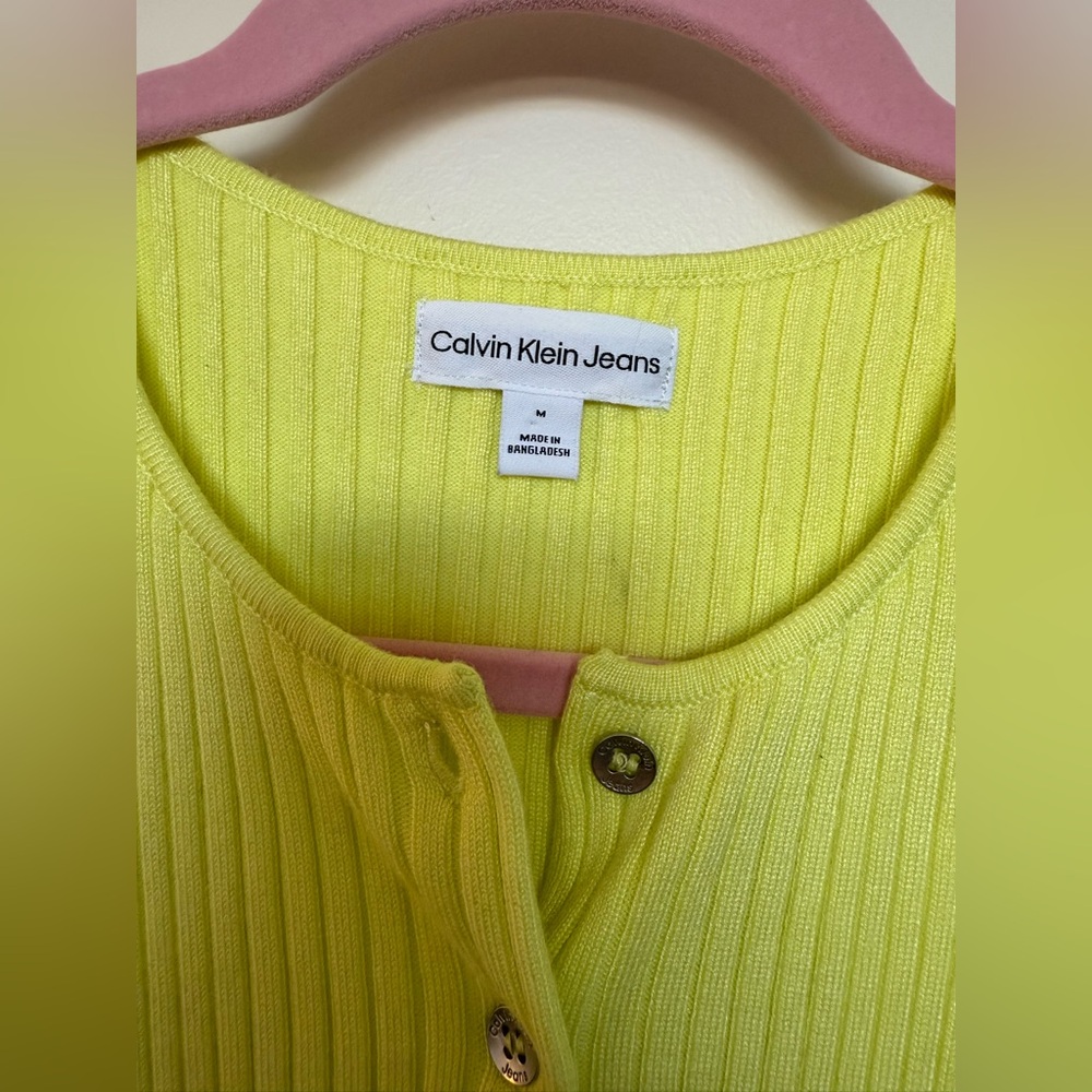 Calvin Klein Jeans Yellow Ribbed Fitted Tank Top - Picture 2 of 5